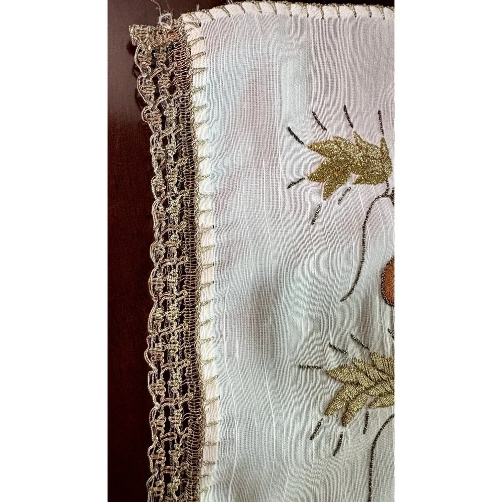 Vintage Greek  Hand-embroidered Table Runner  Floral Folk Art Fall Themed Flower